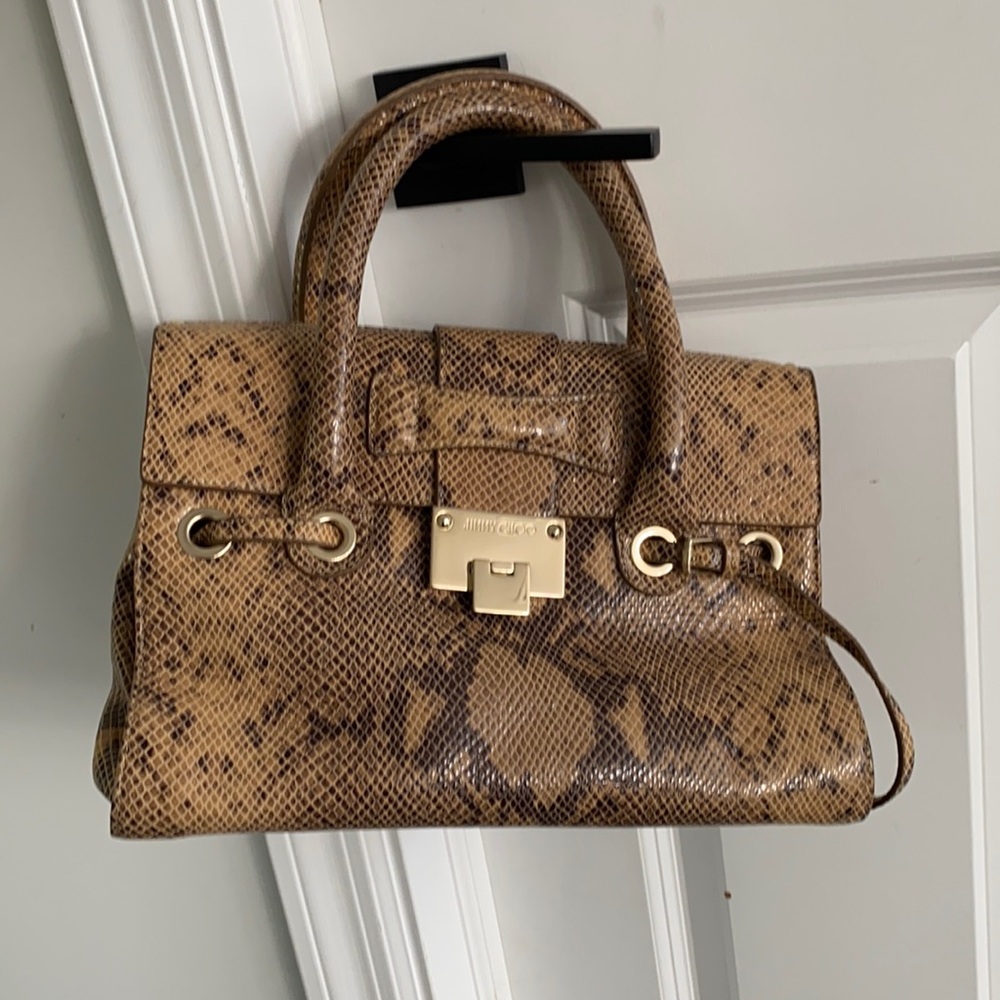 Jimmy Choo snake embossed bag. Cross body option.
